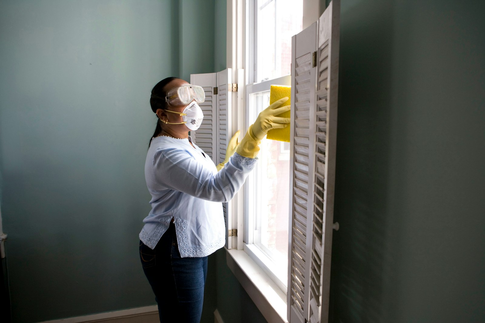 Window cleaning in progress